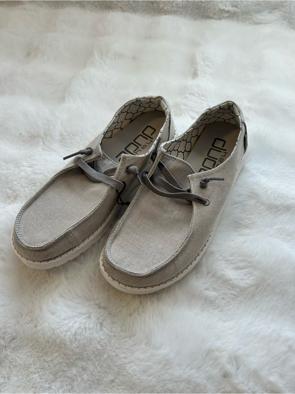 Hey Dude Casual Canvas Lace-Up Shoes in Light Taupe With Subtle Sparkle